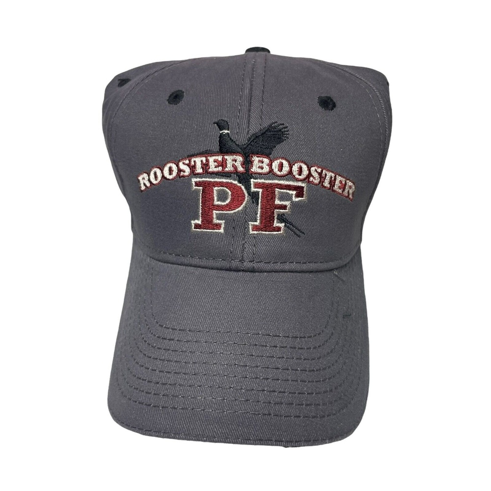 Pheasants Forever Rooster Booster Hat Ball Cap Strap Back Gray Black